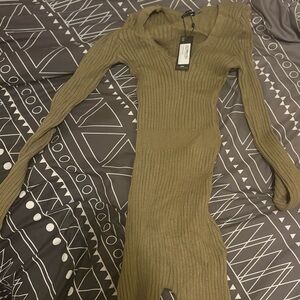 Olive Ribbed Knit Jumpsuit